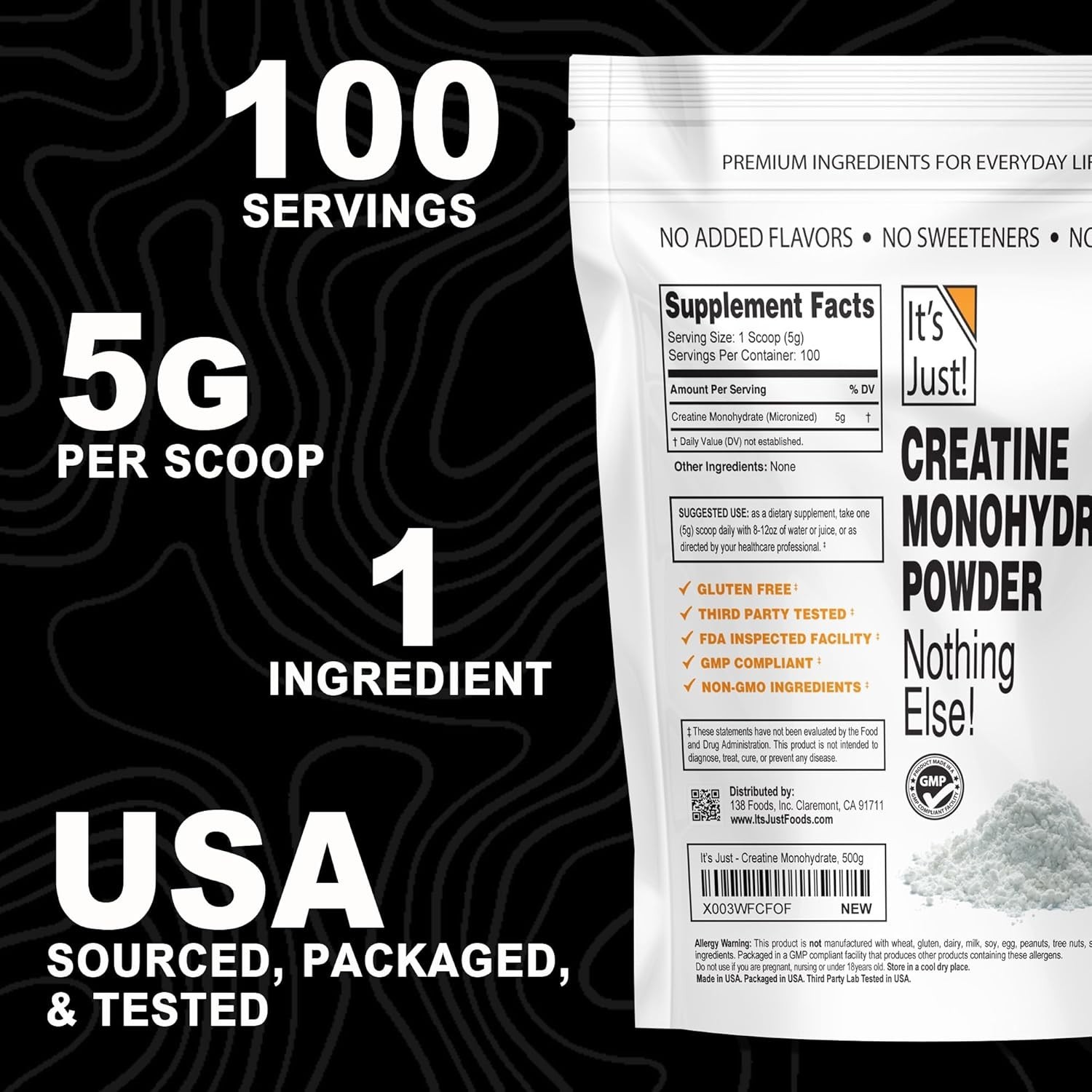 Creatine Monohydrate Powder, Pure Creatine Powder, , 3rd Party Lab Tested, 5g…