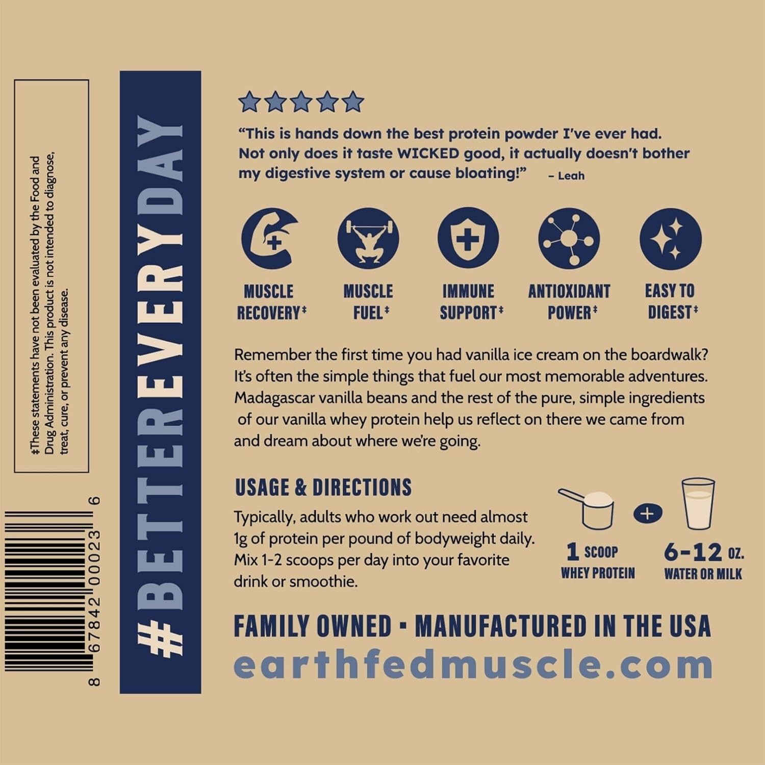 Earth Fed Muscle Vanilla Whey Back | 2lb Irish Grass Fed 25g Protein Isolate