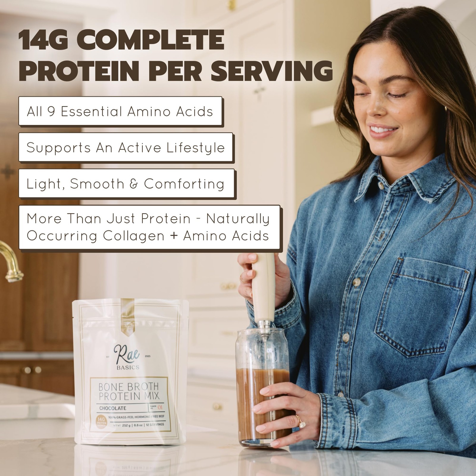 Rae Basics Bone Broth Protein Powder, Grass Fed Collagen with 14g Complete Pr…