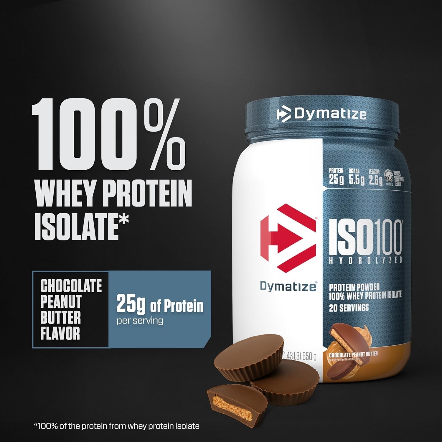 Dymatize ISO100 Whey Isolate Chocolate Peanut Butter 20 Servings 25g Protein