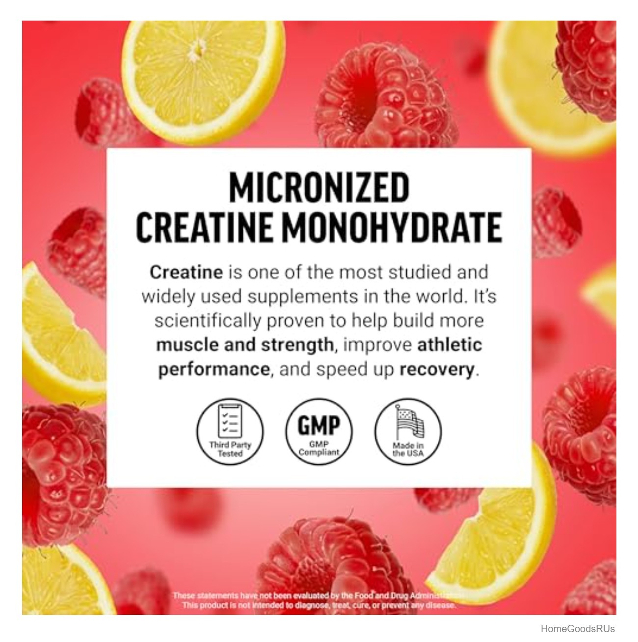 Creatine Monohydrate Powder 5g Micronized Raspberry Lemonade Muscle Growth