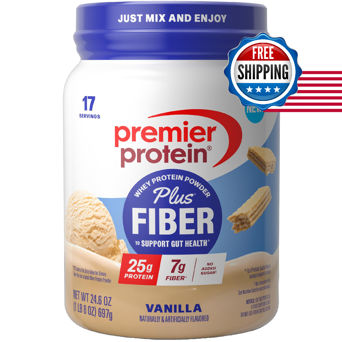Premier Protein Powder Plus Fiber Vanilla 25G Protein 7G Fiber To Support Gut