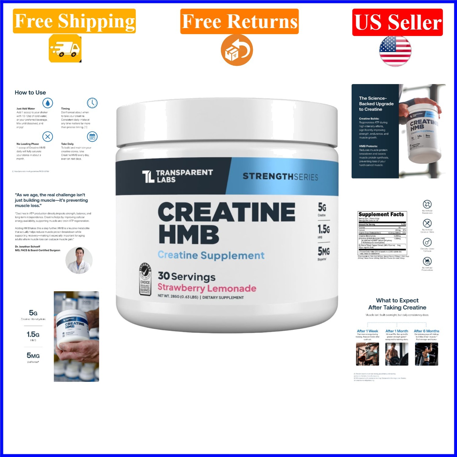 Creatine HMB Powder – Strawberry Lemonade – 30 Servings