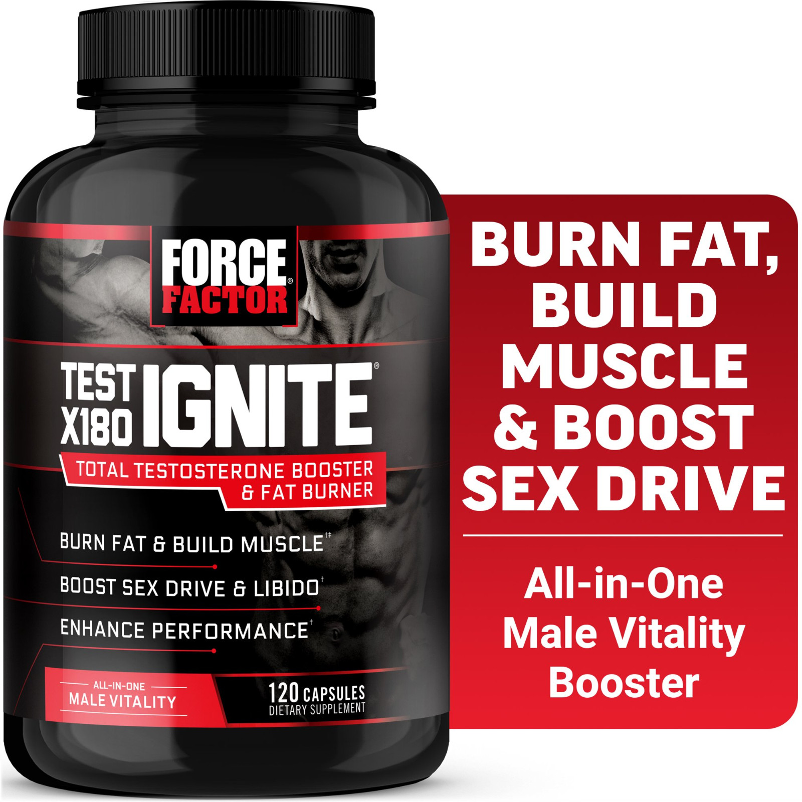 Force Factor Test X180 Ignite Total Testosterone Booster for Men | 120 Capsules