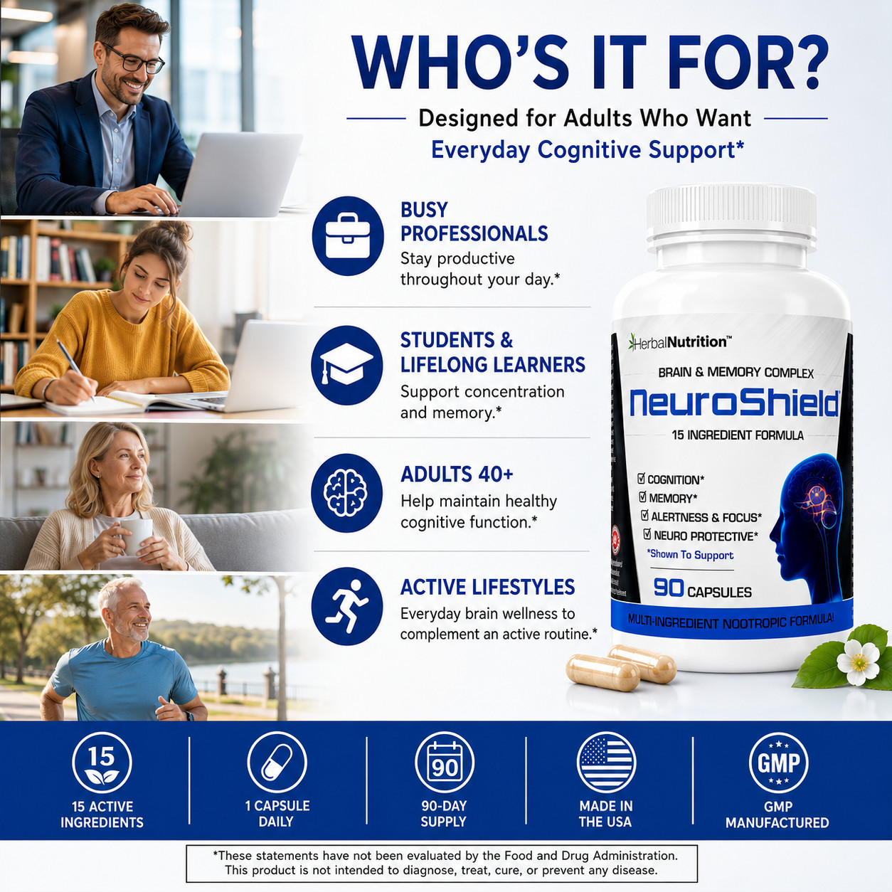 Best Brain Booster for Memory Focus, Bacopa, Huperzine & more 90 Capsules 2 Pack
