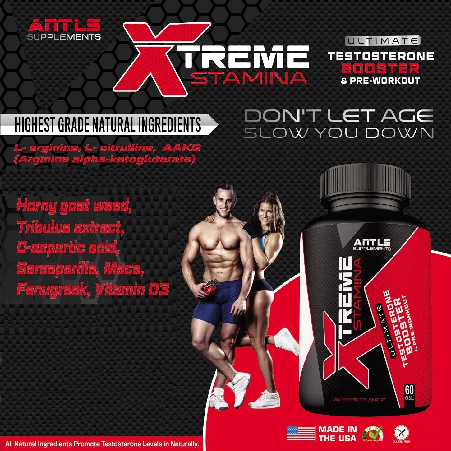 Testosterone Booster Pre Workout Nitric Oxide L arginine Men’s Antls – Pack of 5