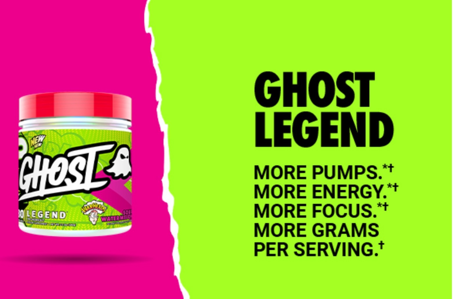Ghost LEGEND PRE 1.6lb Size (30 Serv) Warheads Sour Watermelon BEST BY 12/26