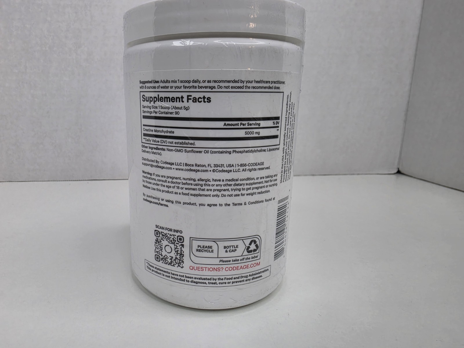 Codeage Centurion Liposomal Creatine Monohydrate Powder Unflavored 1 lb 455g