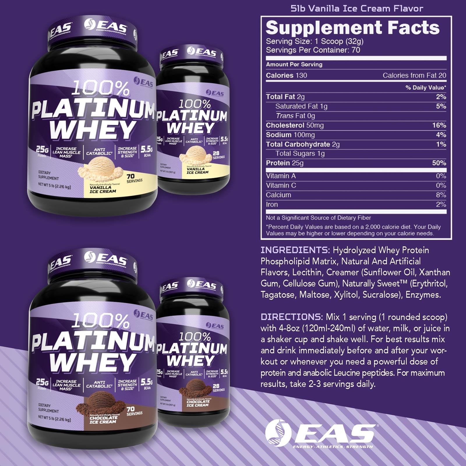 EAS 100% Platinum Whey Protein | 3 Ultra-Platinum Whey Proteins | Increase Size