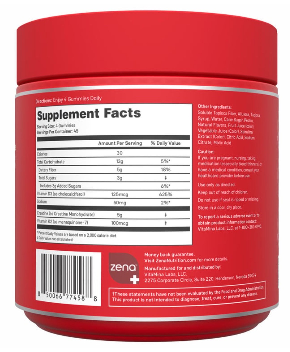 Zena Creatine D3 K2 Variety Pack Muscle Recovery Energy Supplement 180 Gummies