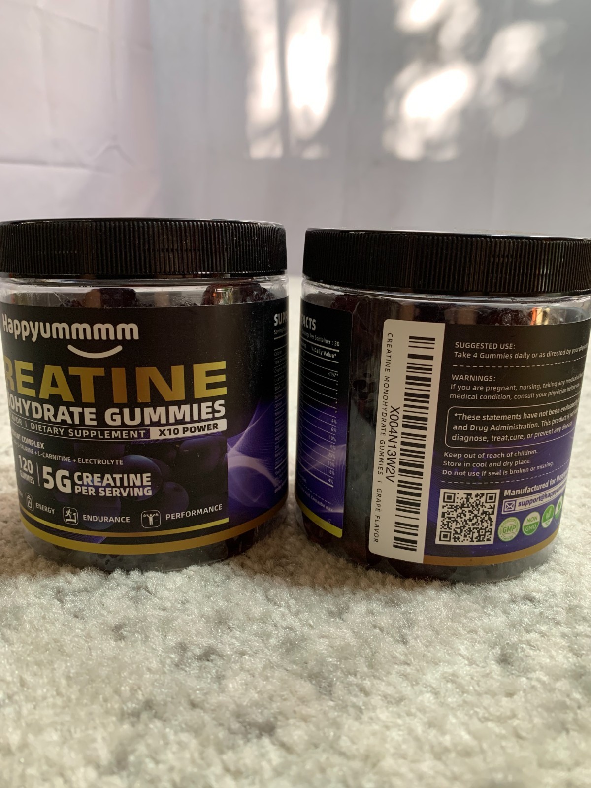 (2 PACK) Happyummmm Creatine Monohydrate 120 Gummies Grape 5000mg EXP 4/27