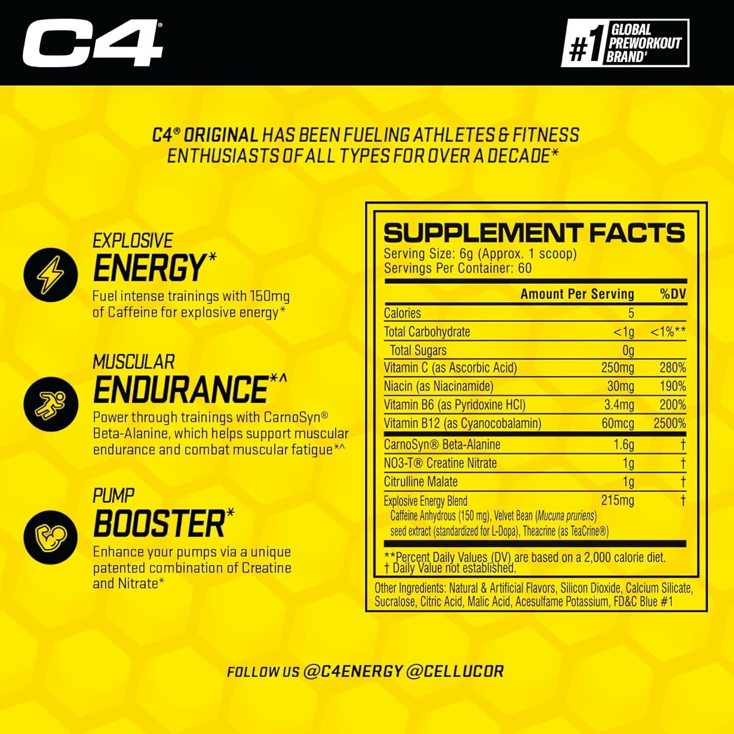 Explosive Energy Icy Blue Razz Pre Workout – 150mg Caffeine & Beta-Alanine!