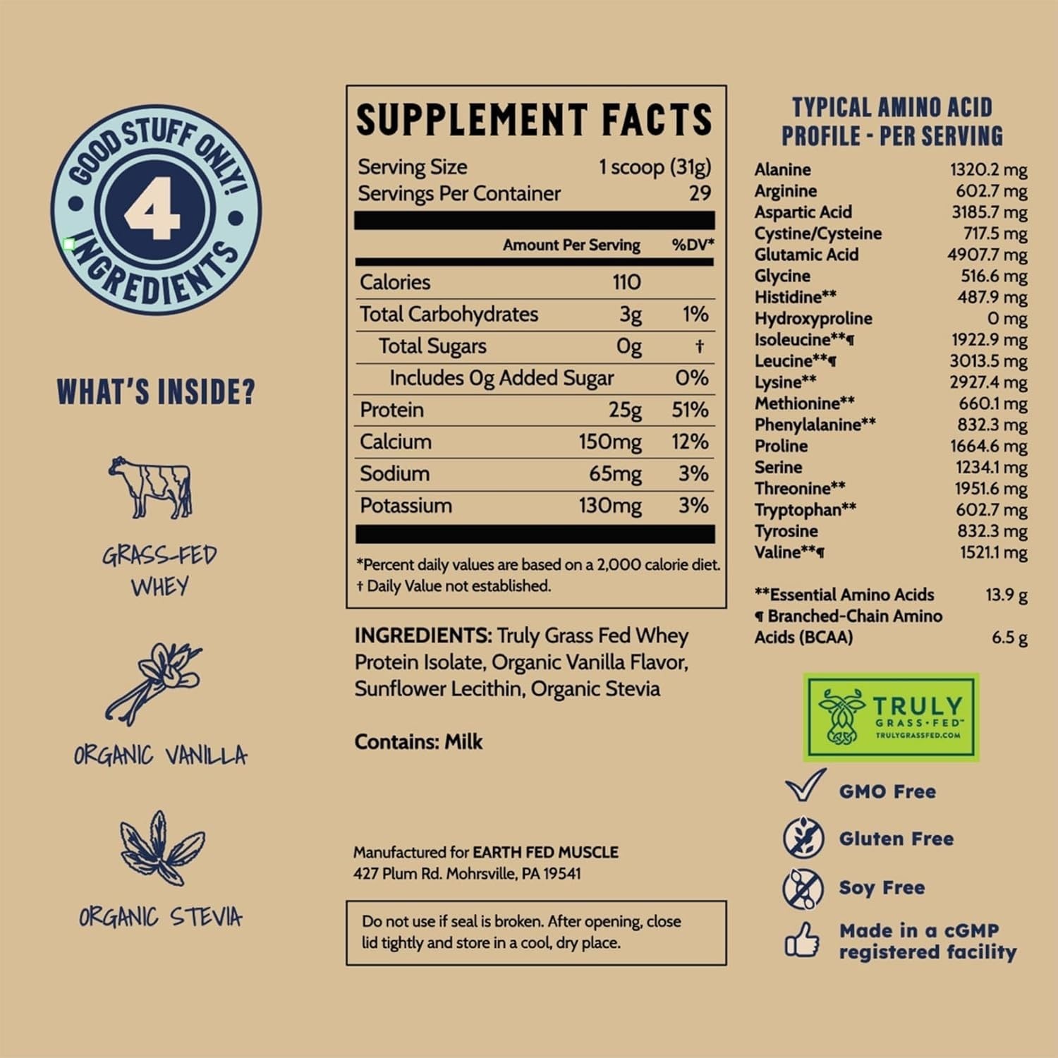 Earth Fed Muscle Vanilla Whey Back | 2lb Irish Grass Fed 25g Protein Isolate