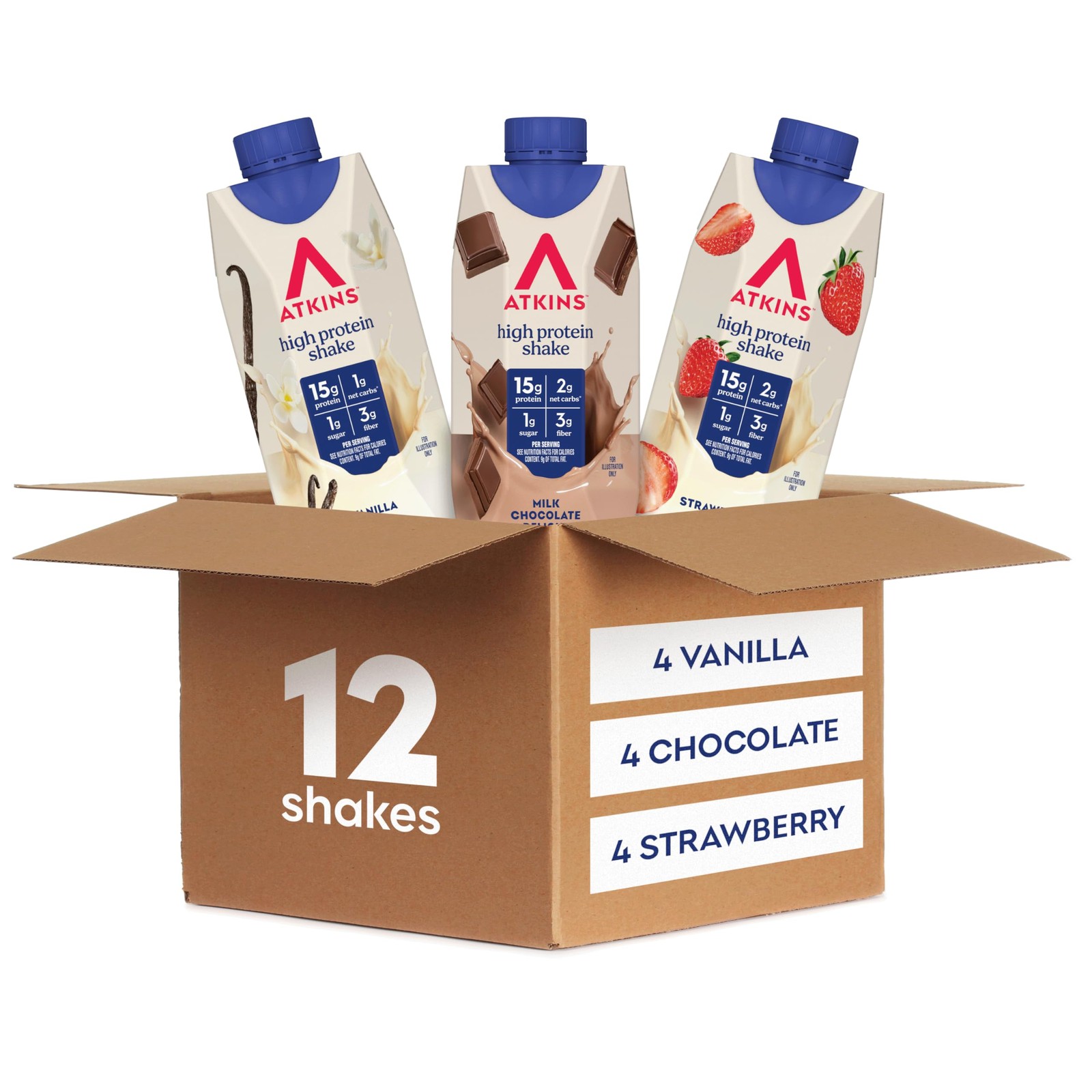 Atkins Best Sellers Protein Shake Variety Pack, Strawberry, Vanilla and Milk Cho