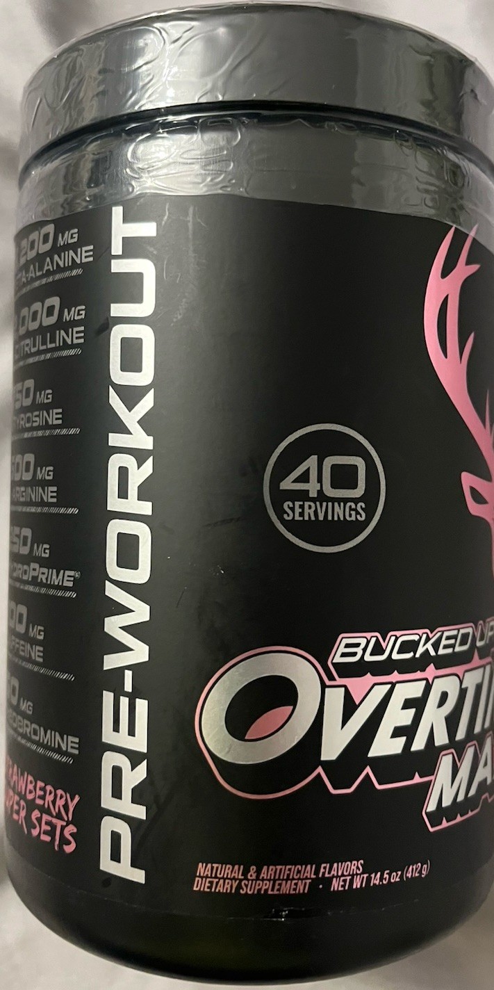 BUCKED UP OVERTIME MAX PRE-WORKOUT STRAWBERRY SUPER SETS 40 SERVINGS -EXP. 08/27