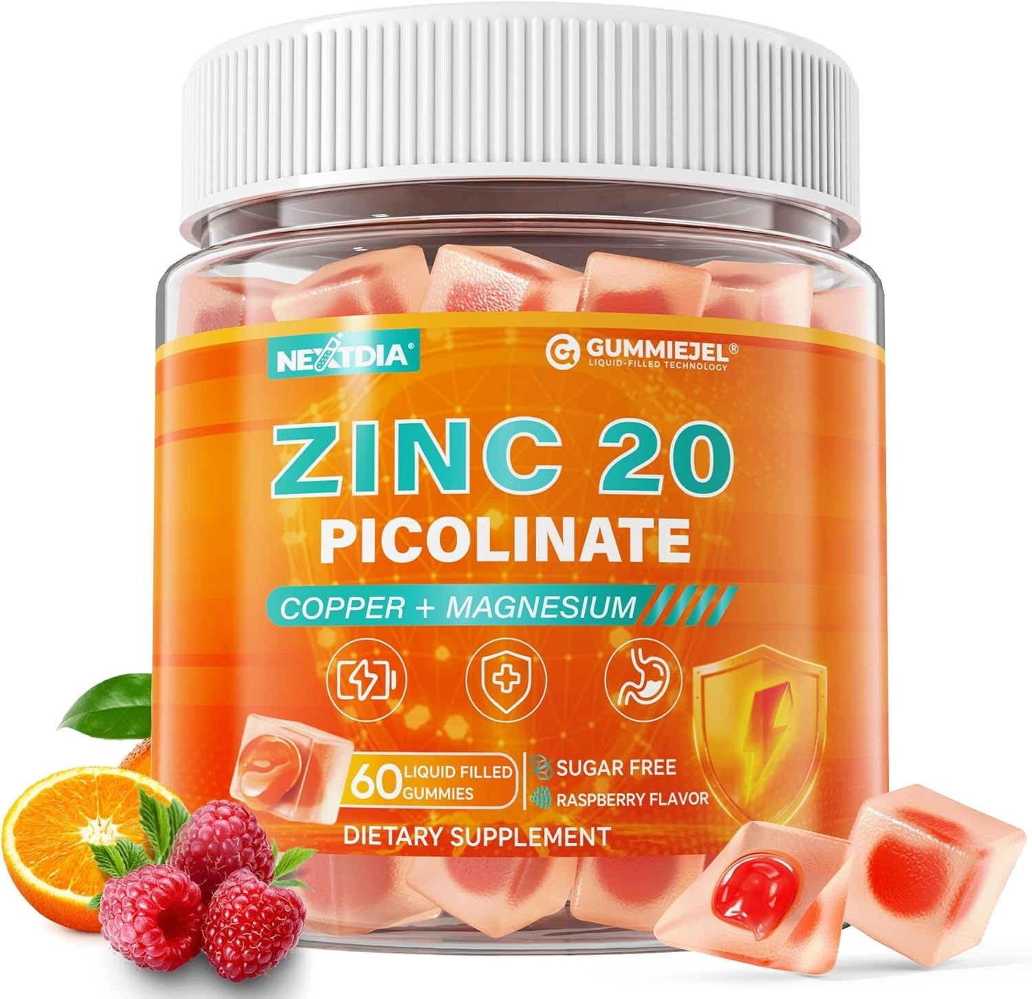 Zinc Picolinate Gummies, Chelated Organic Zinc 20mg + Copper 2mg Supplements