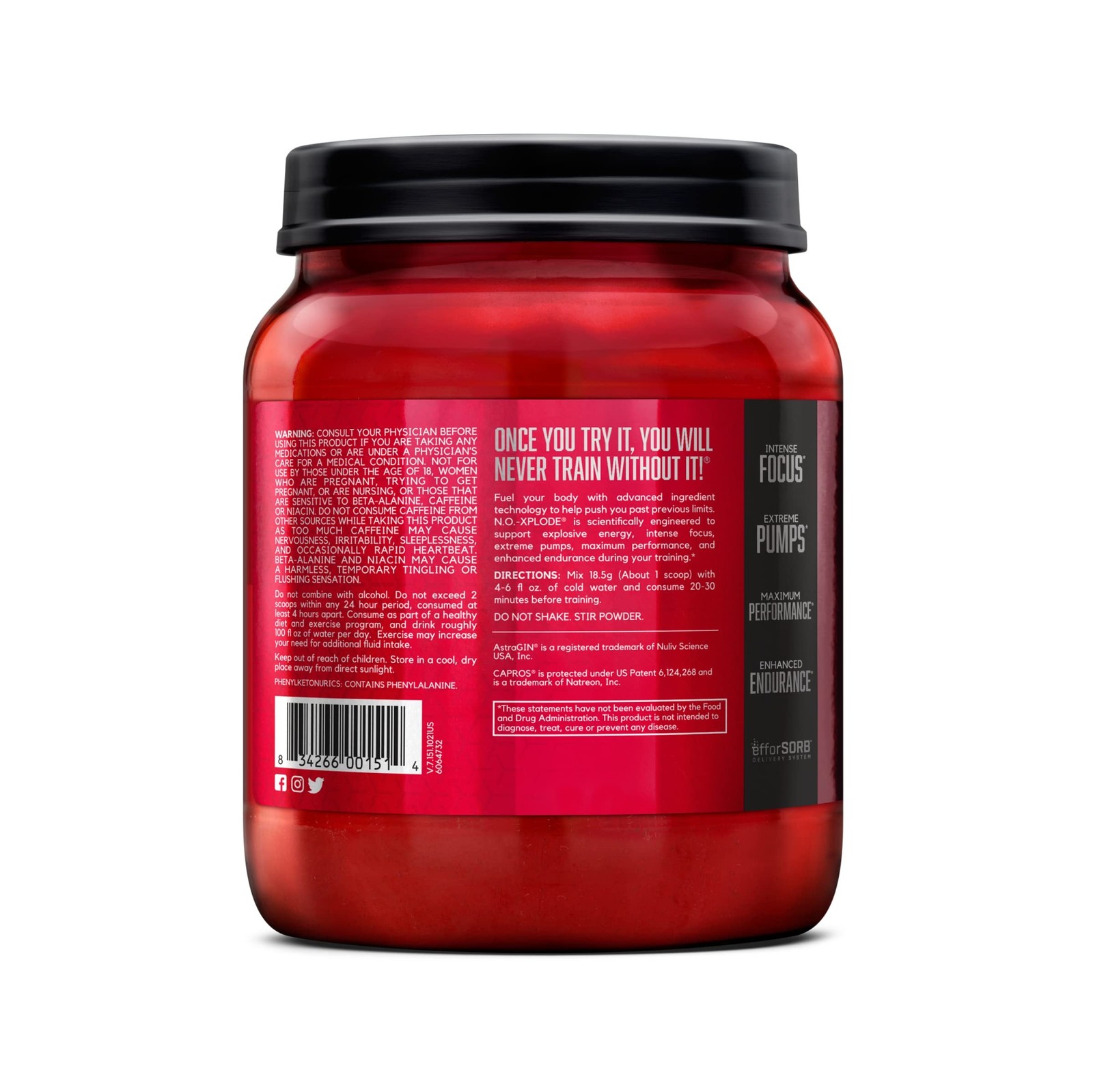 BSN N.O.-XPLODE Pre Workout Supplement with Creatine, Beta-Alanine, and Energ…