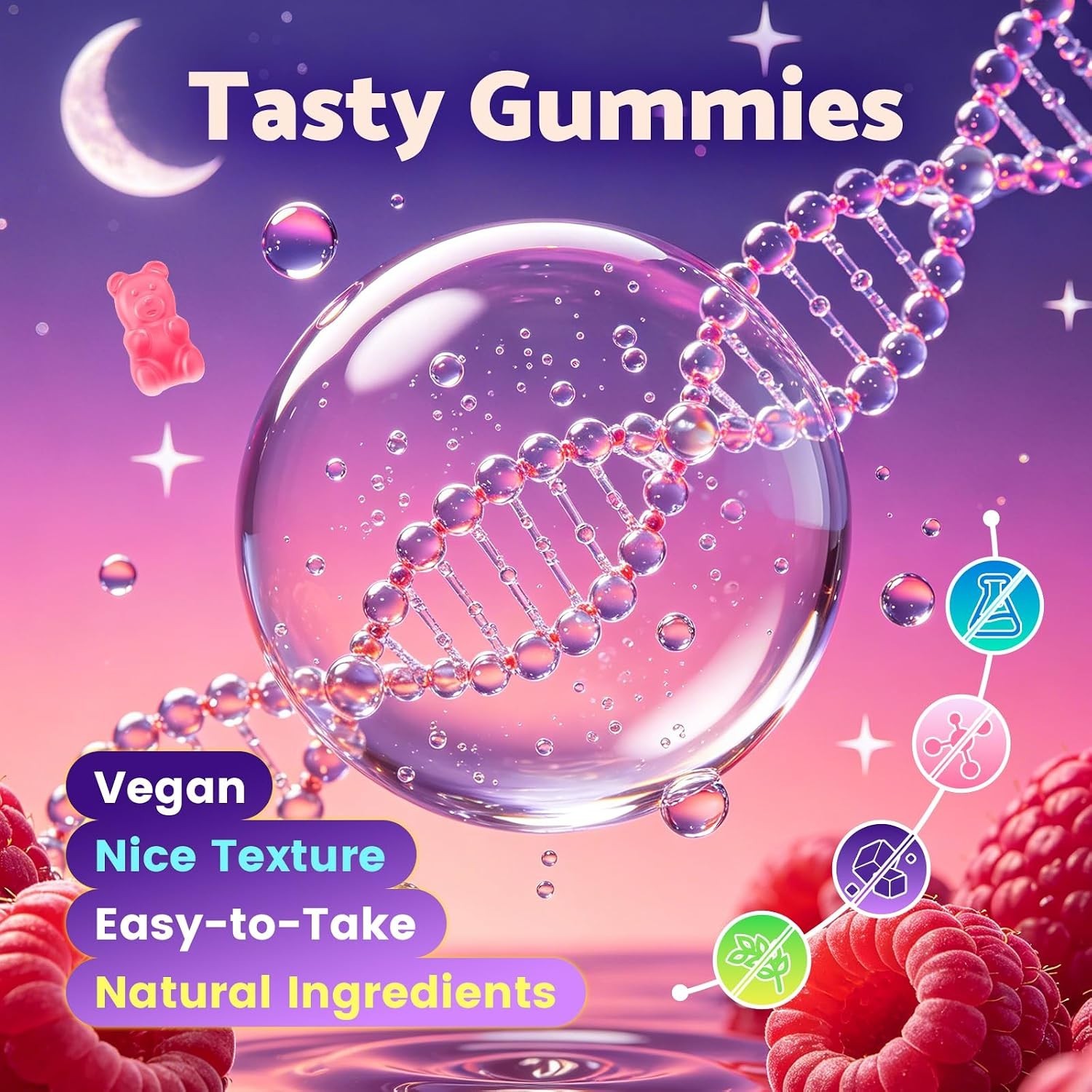 Glycine Gummies 1000mg, Glycine Supplement for Relaxation and Nerve Support