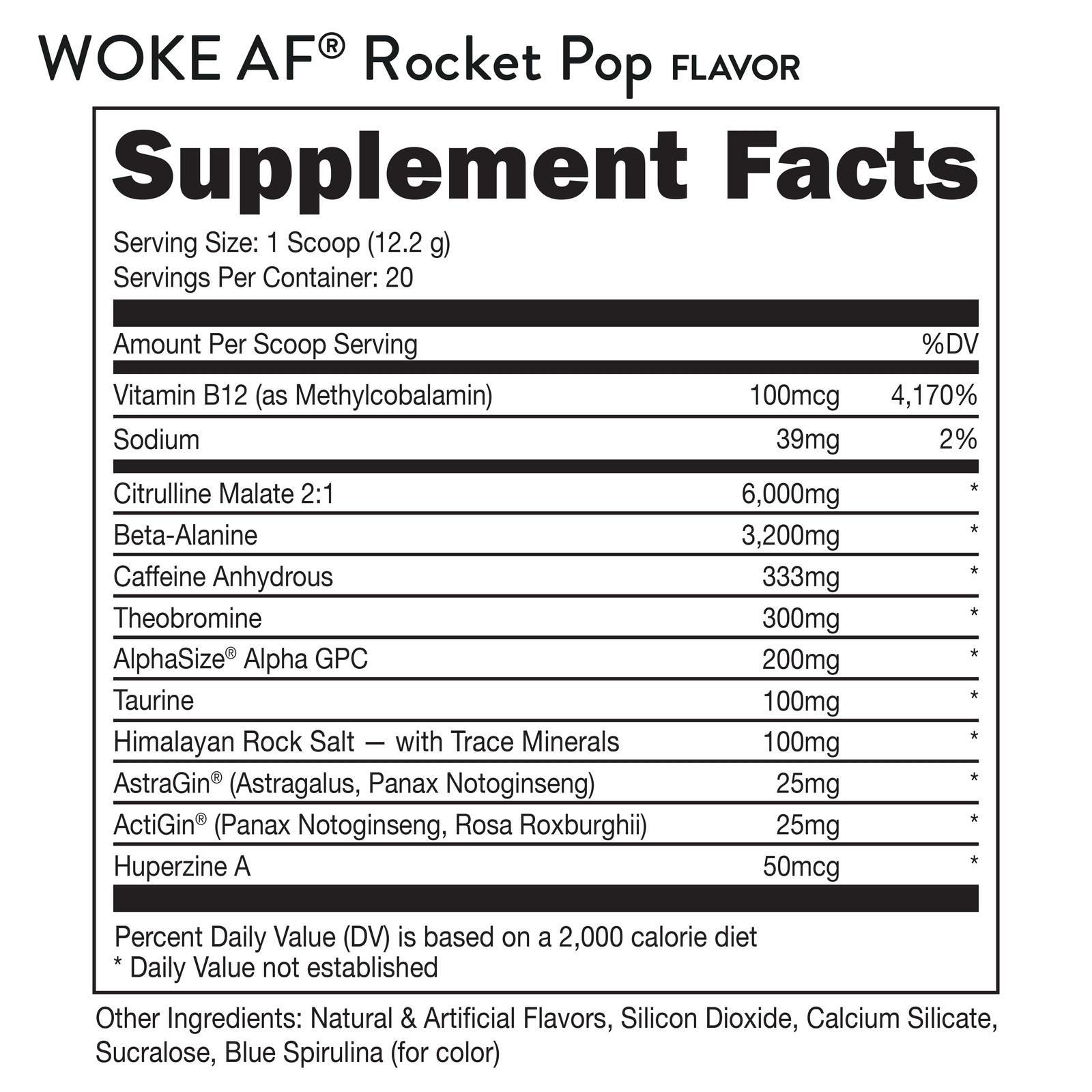 Bucked Up Woke AF Pre-Workout Powder, Increased Energy, Miami, 333mg Caffeine