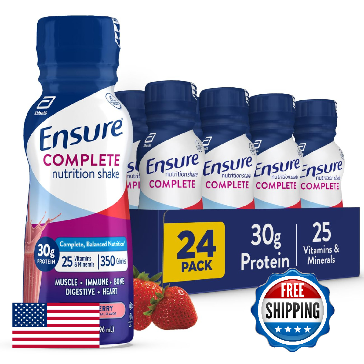 Ensure Complete Strawberry Nutrition Shake Complete Balanced Meal Replacement