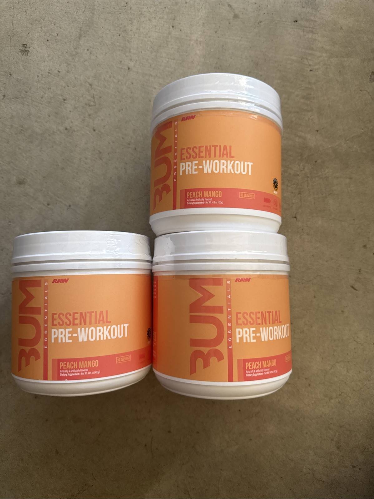 3 X ContaBum, Essential Pre-Workout, Peach Mango 14.81o (423 Grams ) Exp 06/27