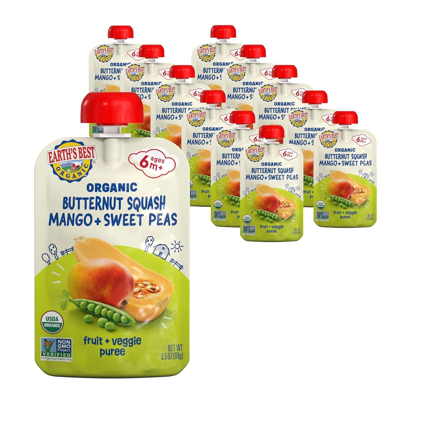 Earth’s Best Organic Butternut Squash, Mango and Sweet Peas Puree Pouch 3.5 oz (