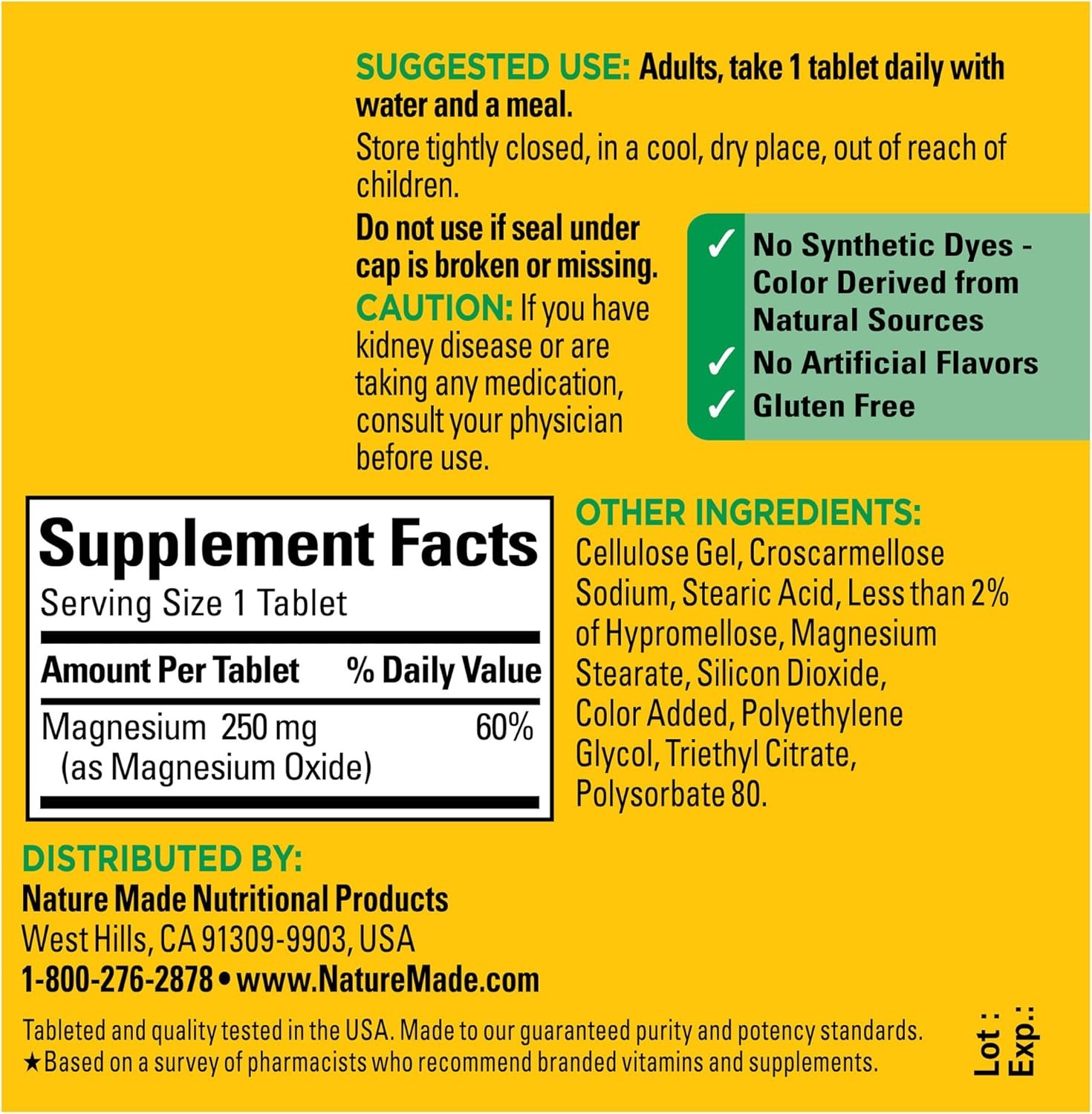Nature Made Magnesium Oxide 250 mg, 100 Tablets
