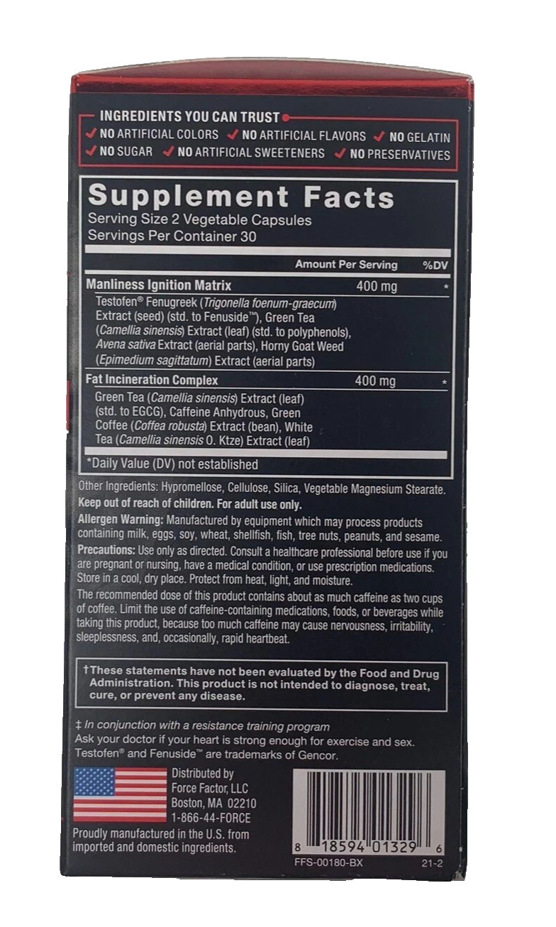 Force Factor Test X180 Ignite – 60 Capsules body building New In Box 01/2029