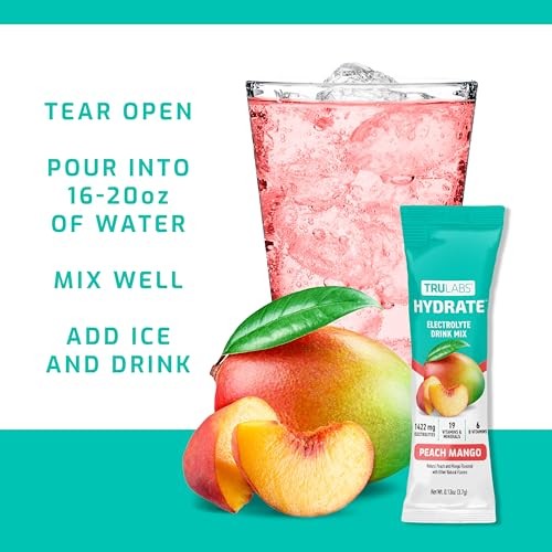 TruLabs Hydrate Peach Mango Sugar Free Electrolytes Packets 16 Count