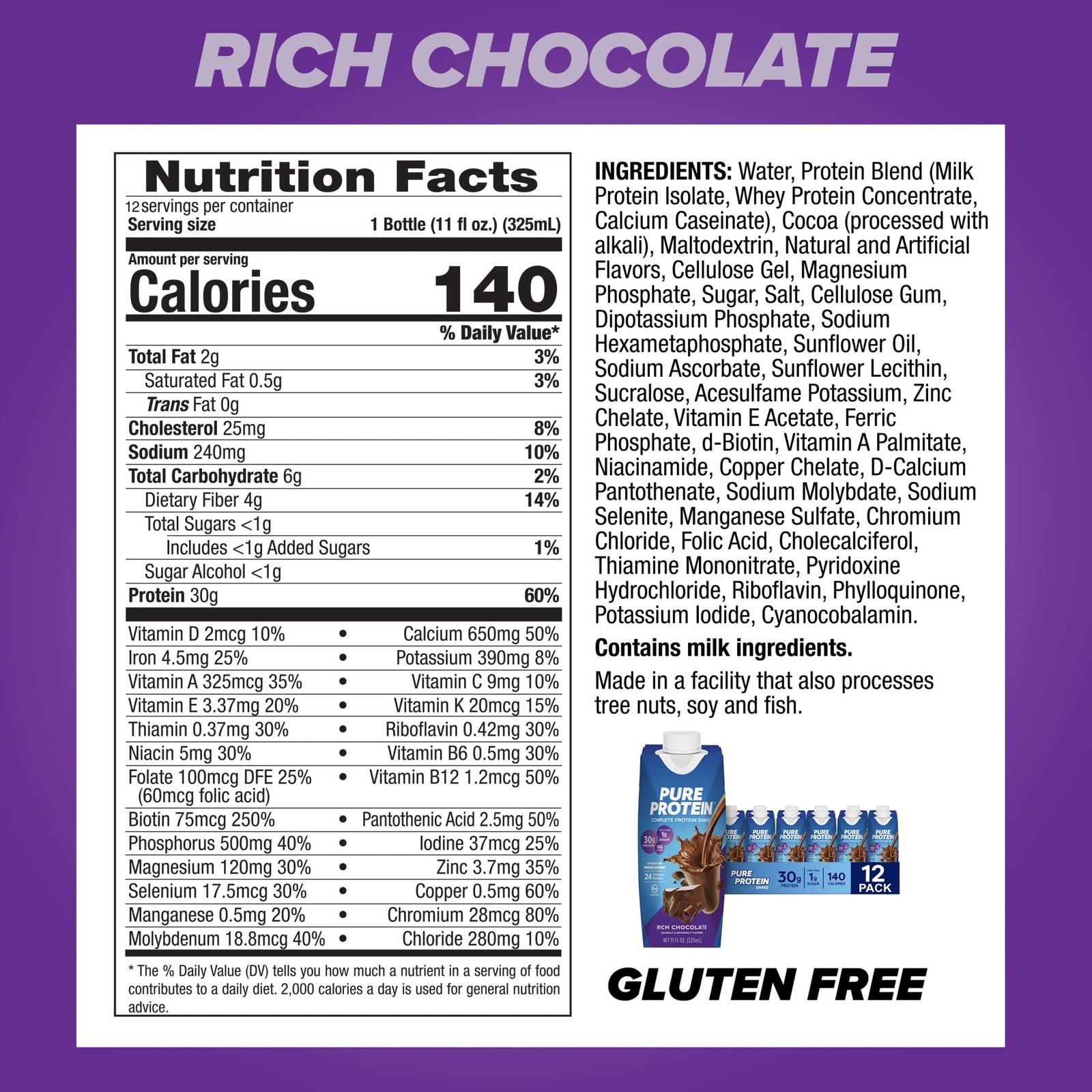 Pure Protein Shake Bundle – 24x11oz 30g Protein, Strawberry & Chocolate
