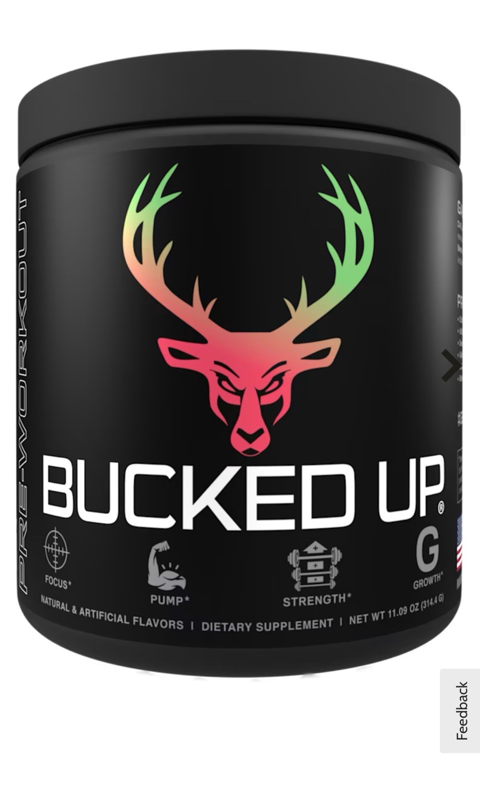Bucked Up Pre-Workout Powder Woke AF Strawberry Kiwi 13.1oz 30 Servings