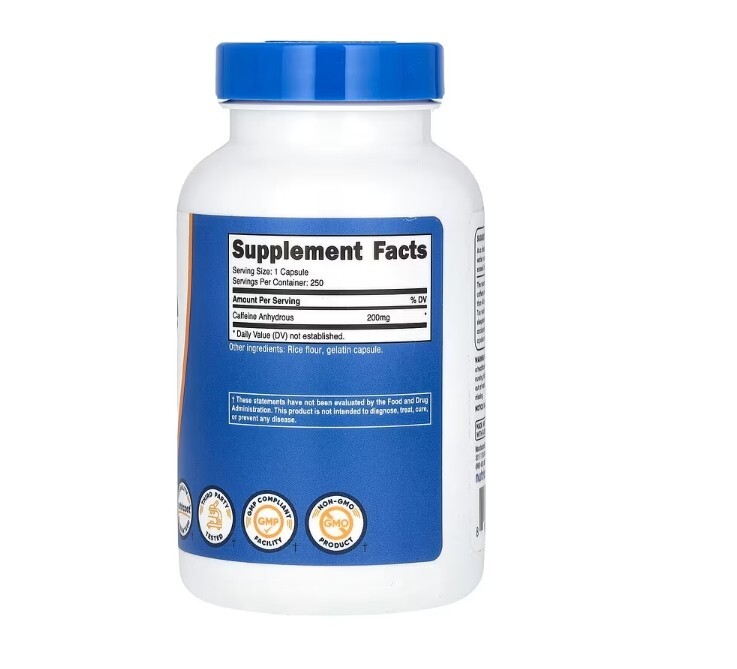 Nutricost, Caffeine , 3 PACK, 200 mg , 250 Capsules each (750 total!)