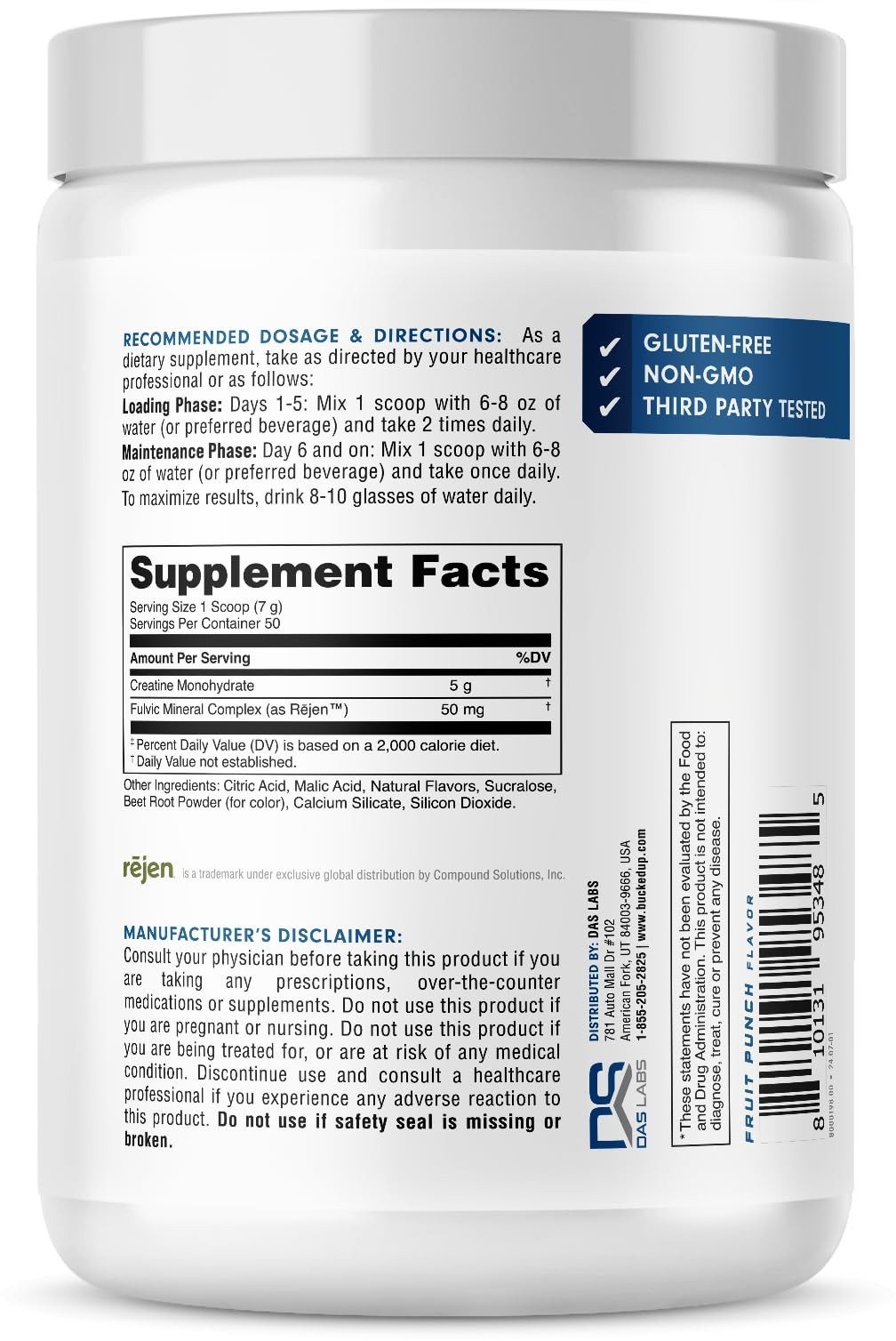 Bucked Up Fruit Punch Creatine for Women and Men Easy to Mix Vegetarian Fla…