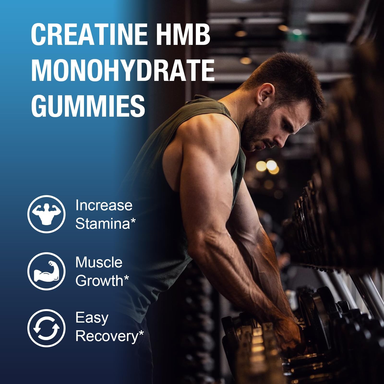 Creatine HMB Monohydrate Gummies Vitamin B6 B12 Taurine 90 Count