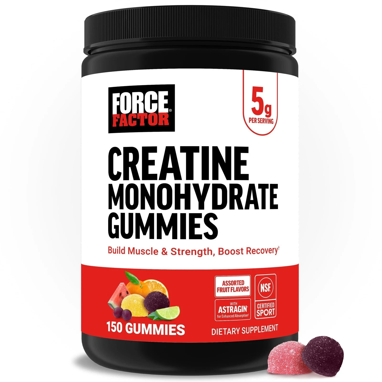 Force Factor Creatine Monohydrate Gummies, NSF Certified,5g Dose for Men & Women