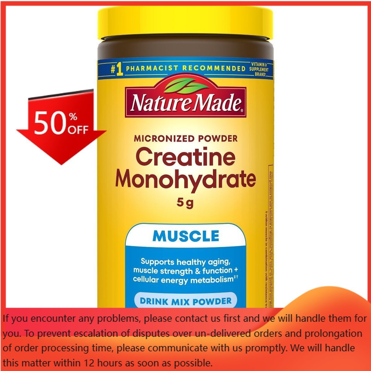 Nature Made Creatine Monohydrate Powder 5 g per serving Drink Mix -7.2 oz/40ct