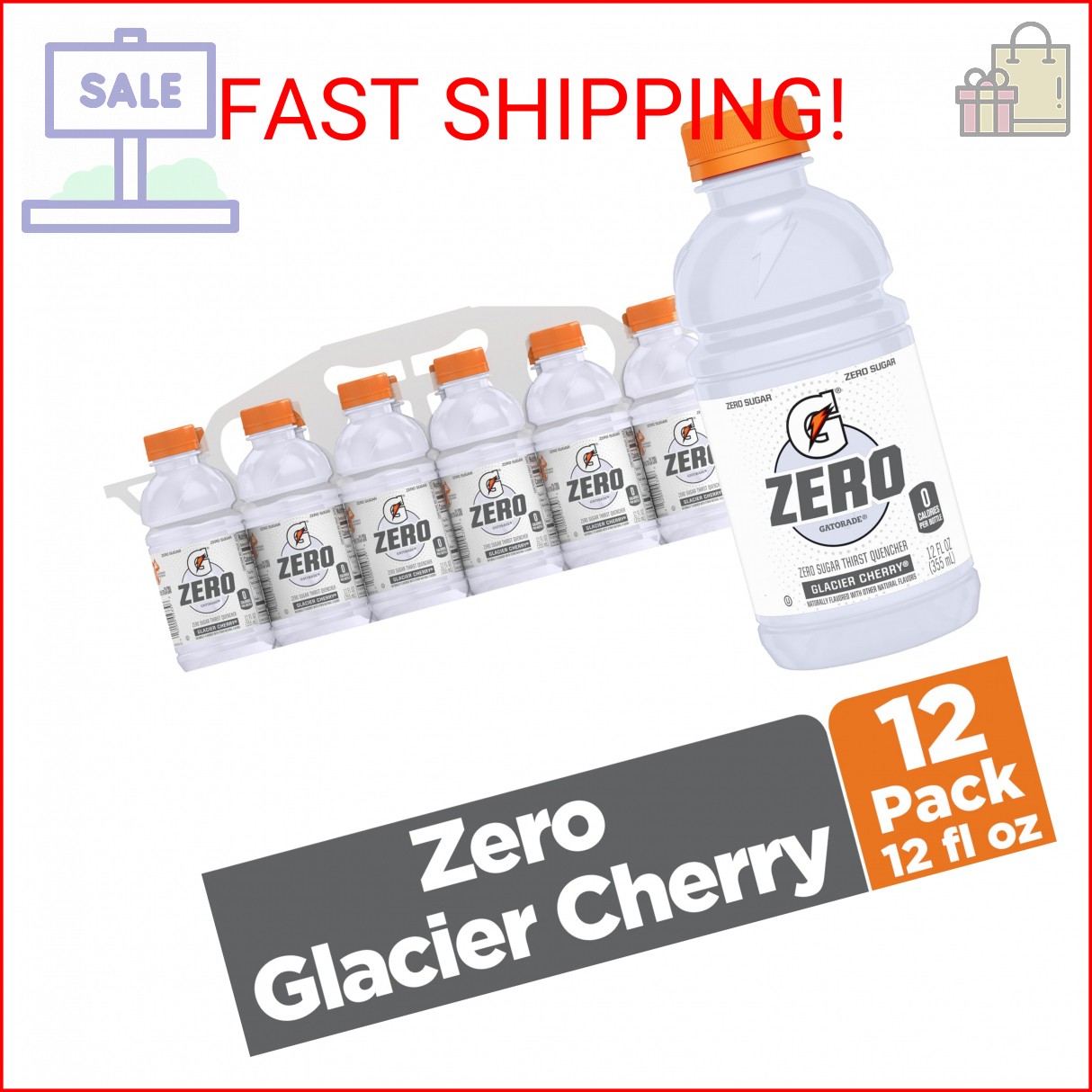 Gatorade G Zero Thirst Quencher, Glacier Cherry, 12 Ounce Bottles, 12 Count