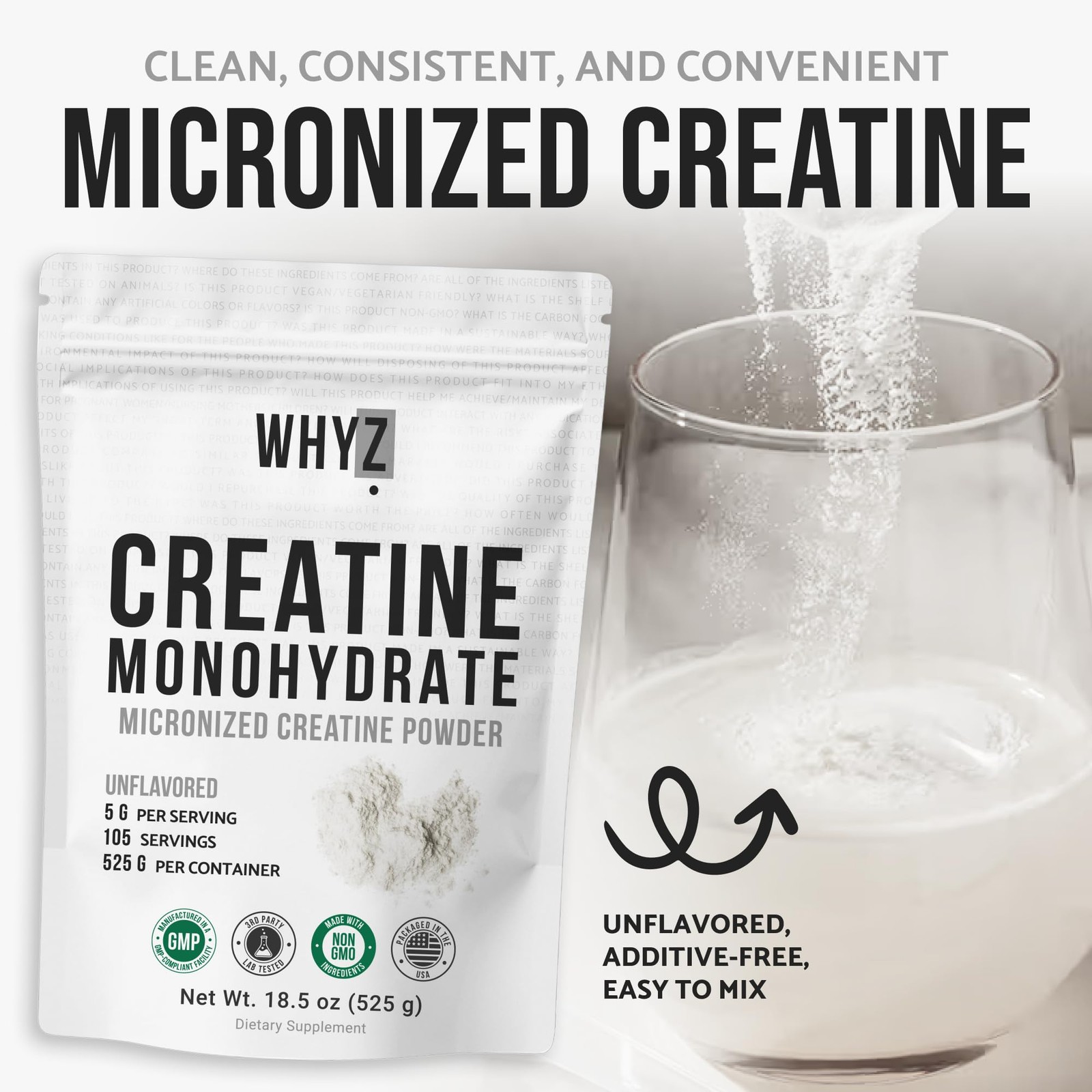 Creatine Monohydrate Powder, 525g, Micronized & 1.16 Pound (Pack of 1), White