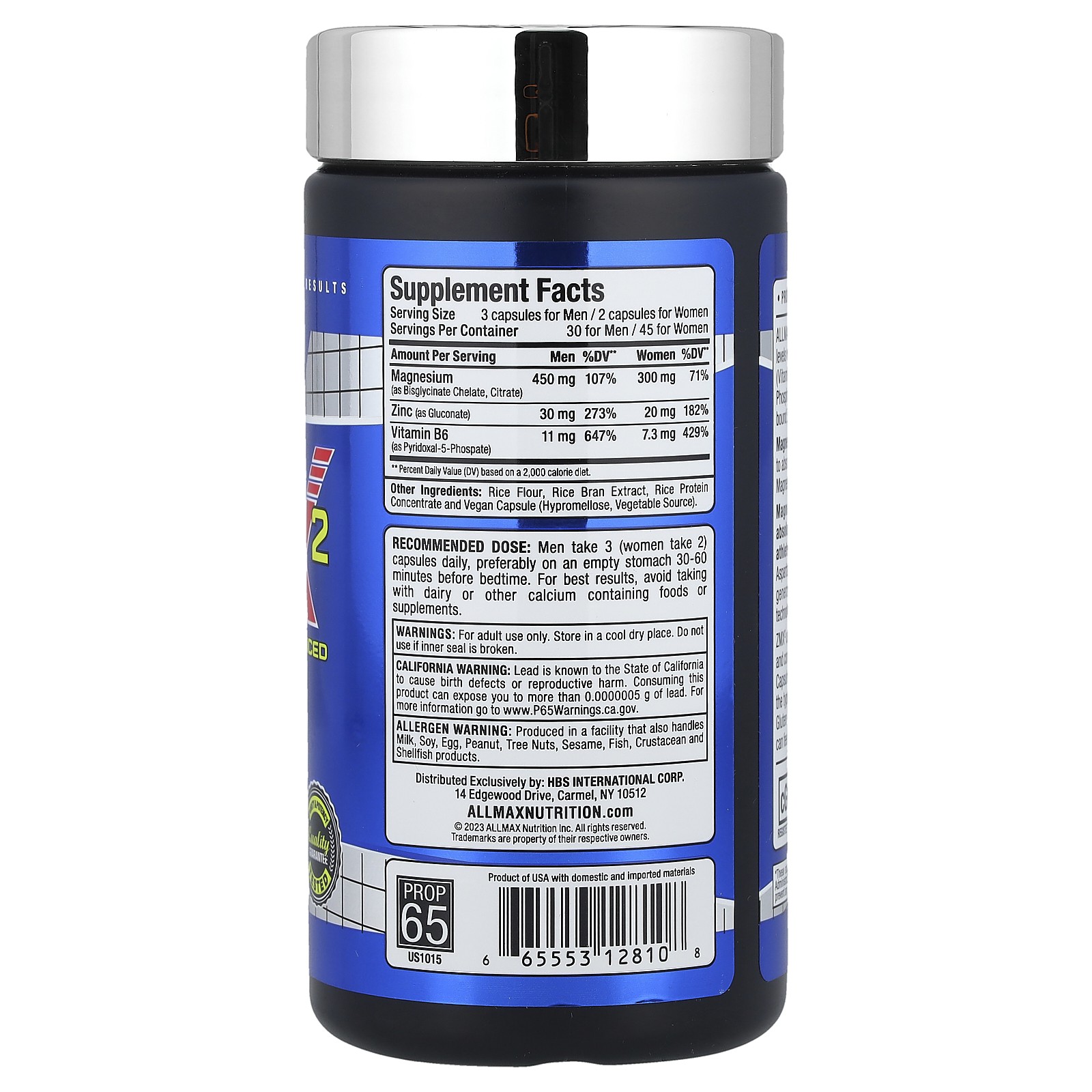 ALLMAX Nutrition ZMX2 High-Absorbtion Magnesium Chelate 90 Capsules Gluten-Free,