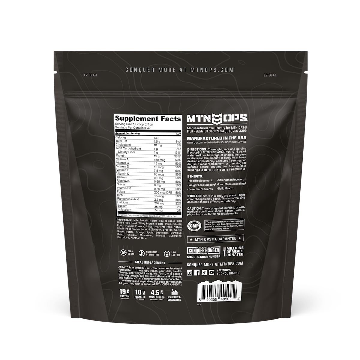 MTN OPS Ammo Meal Replacement Shake Powder – 19g Protein, 10g Flaxseed, 4.5g …
