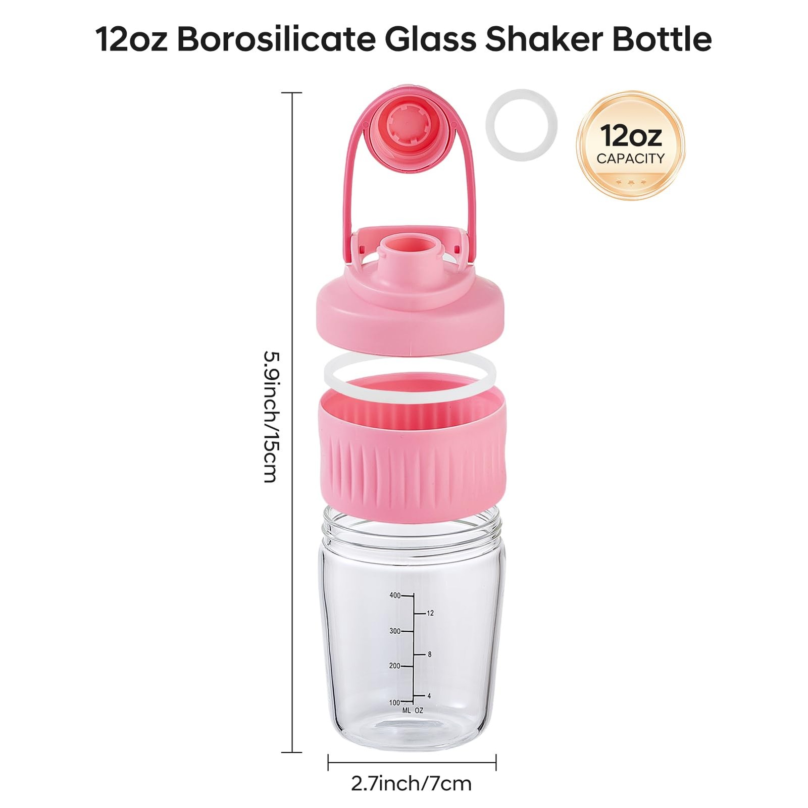 Shakexpert 12Oz Glass Shaker Bottle For Protein Small Borosilicate Glass