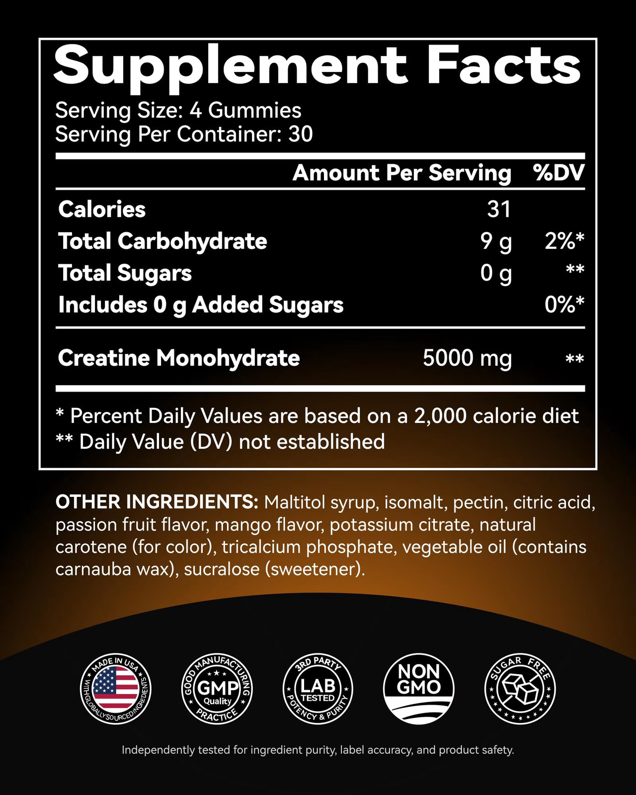 Creatine Monohydrate Gummies for Men & Women 5000 Mg, 3Rd Party Tested, Creatine