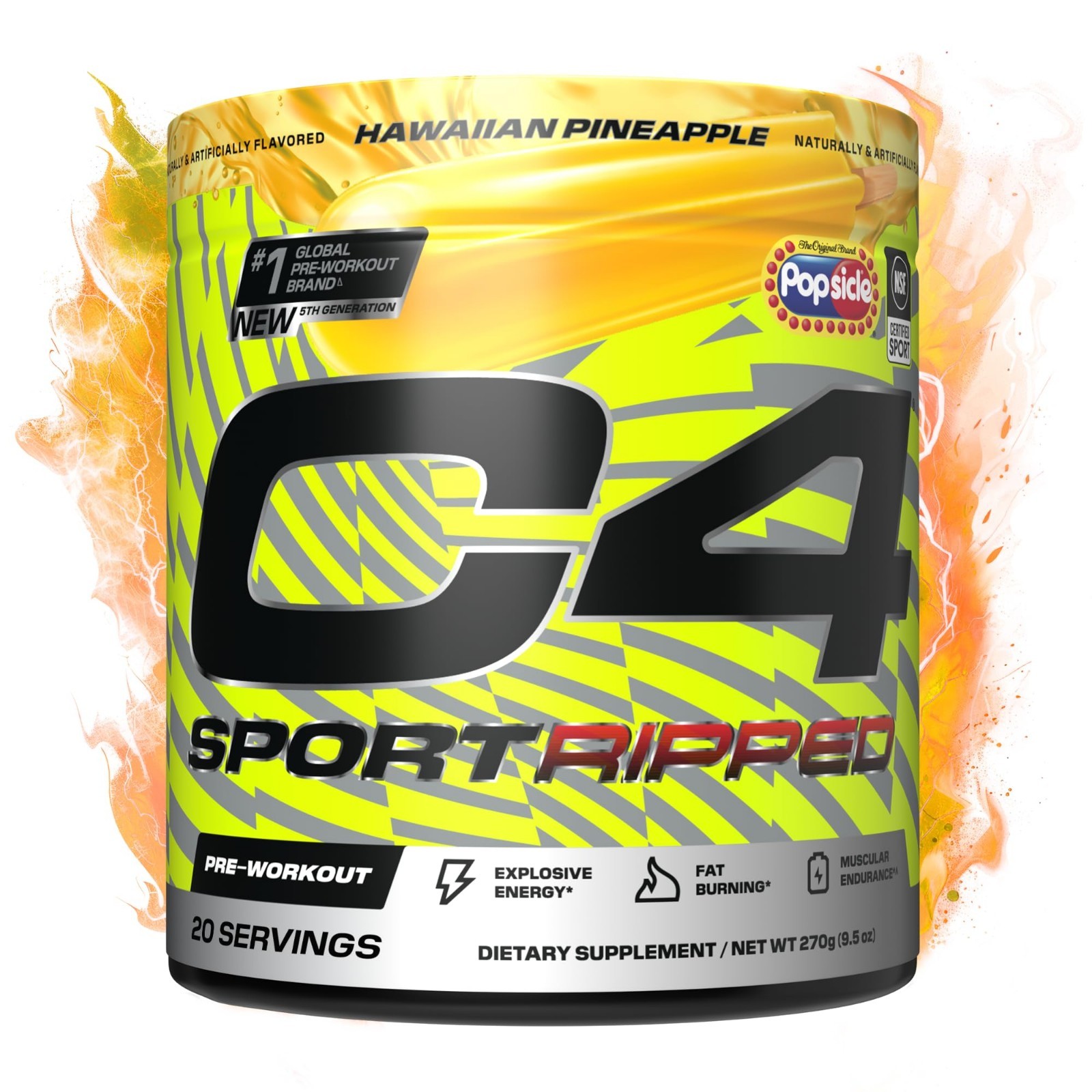 Pre Workout Powder – 200mg Caffeine, Energy Boost, 20 Servings, Ripped Sport