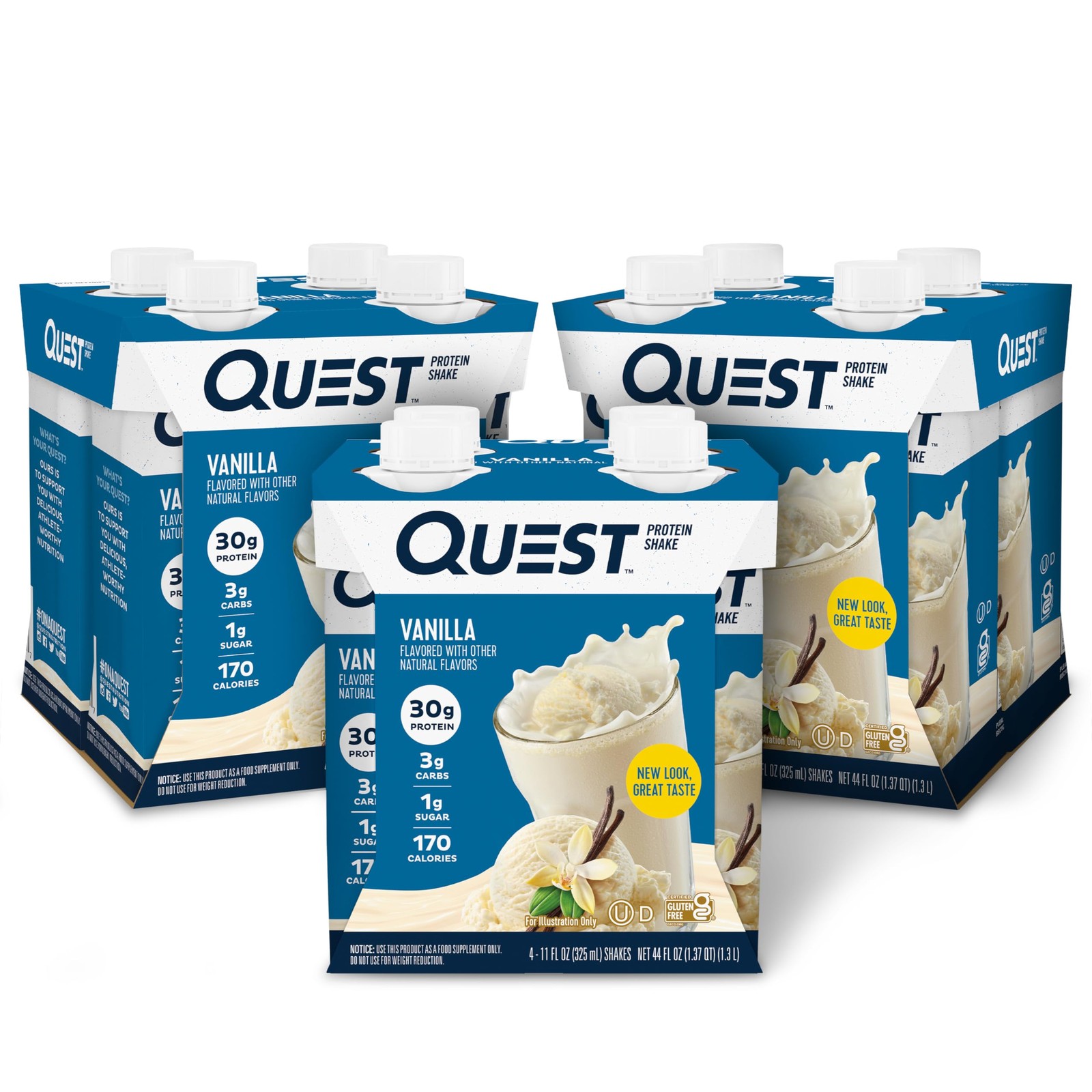 Quest Nutrition Vanilla Protein Shake 30g Protein, 3g Net Carbs, Gluten-Free, 12