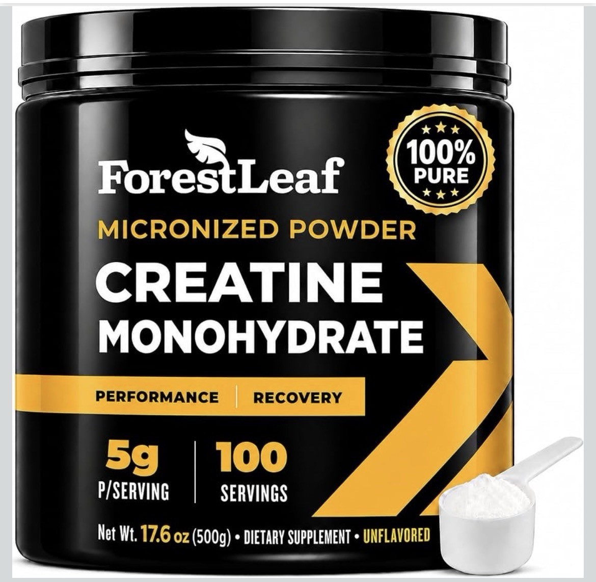 ForestLeaf Micronized Creatine Monohydrate Powder Muscle Growth Strength 100s
