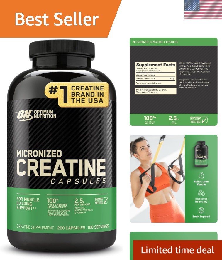 Pure Micronized Creatine Monohydrate Capsules, 2500mg – Keto Friendly, 200 Count