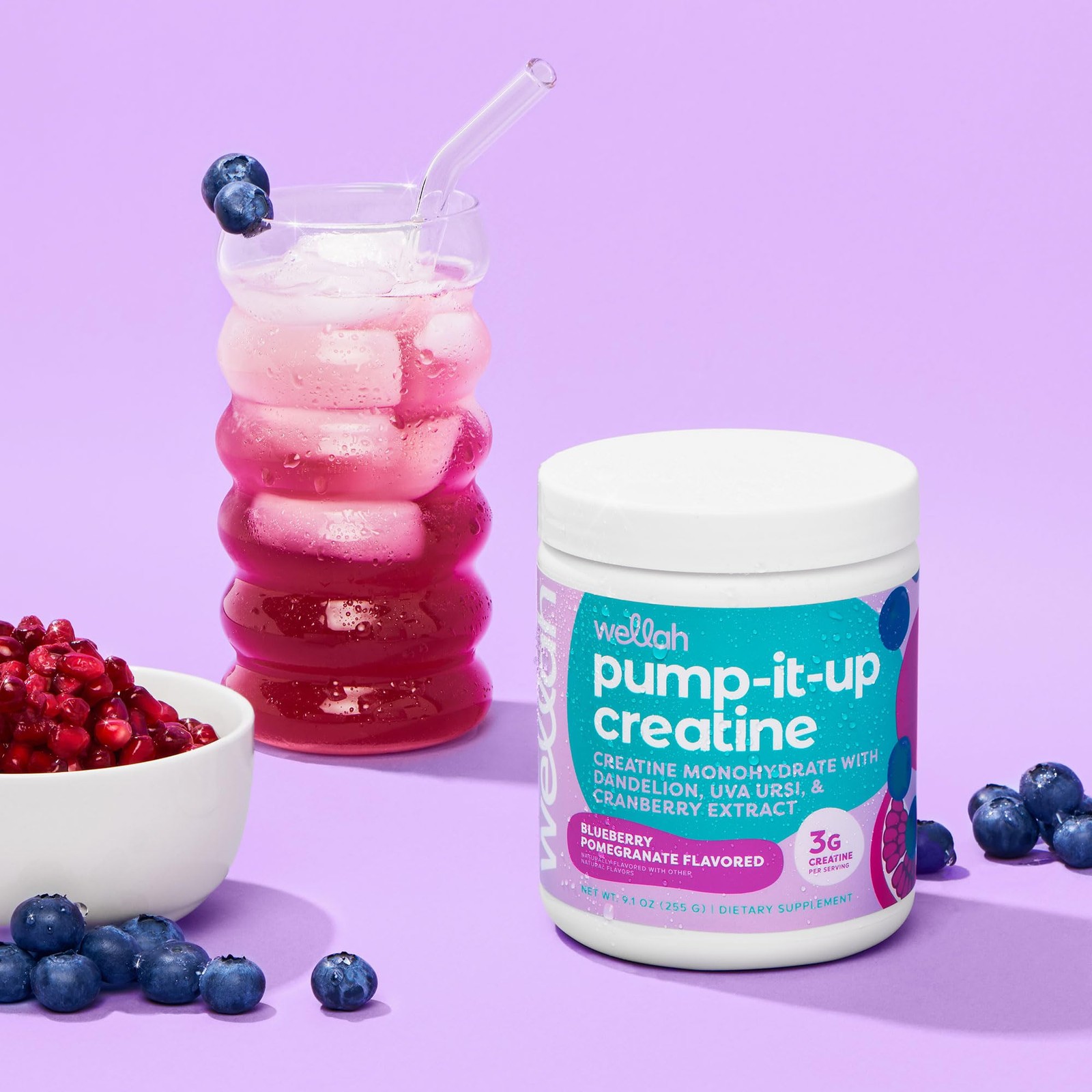 Wellah Pump-It-Up Creatine 50 Servings Blueberry Pomegranate – Creatine Monoh…