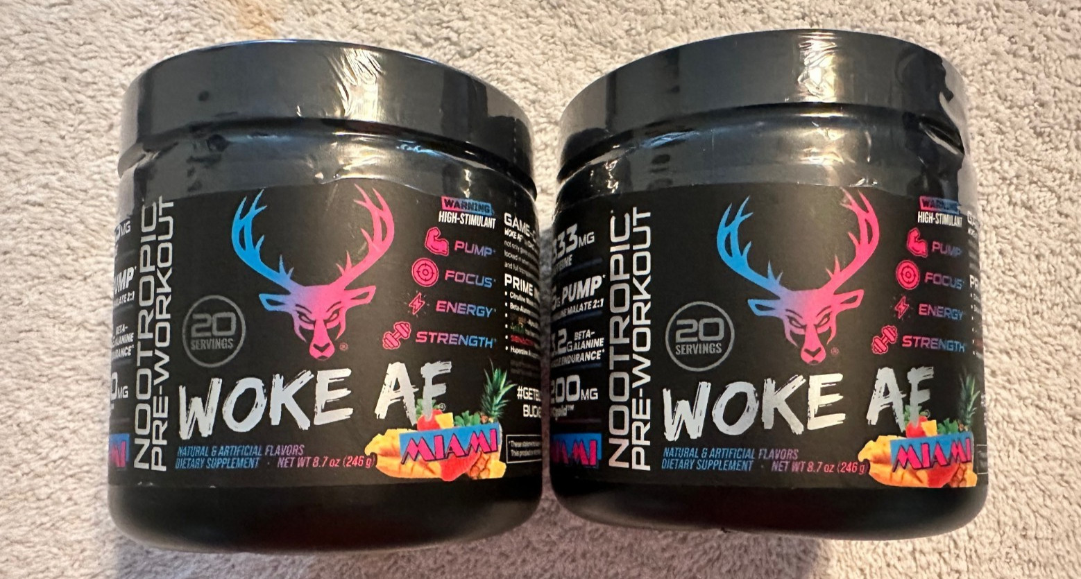 2 jars! Bucked Up Woke AF Miami Pre-Workout Powder Exp 09/2027 2 jars!