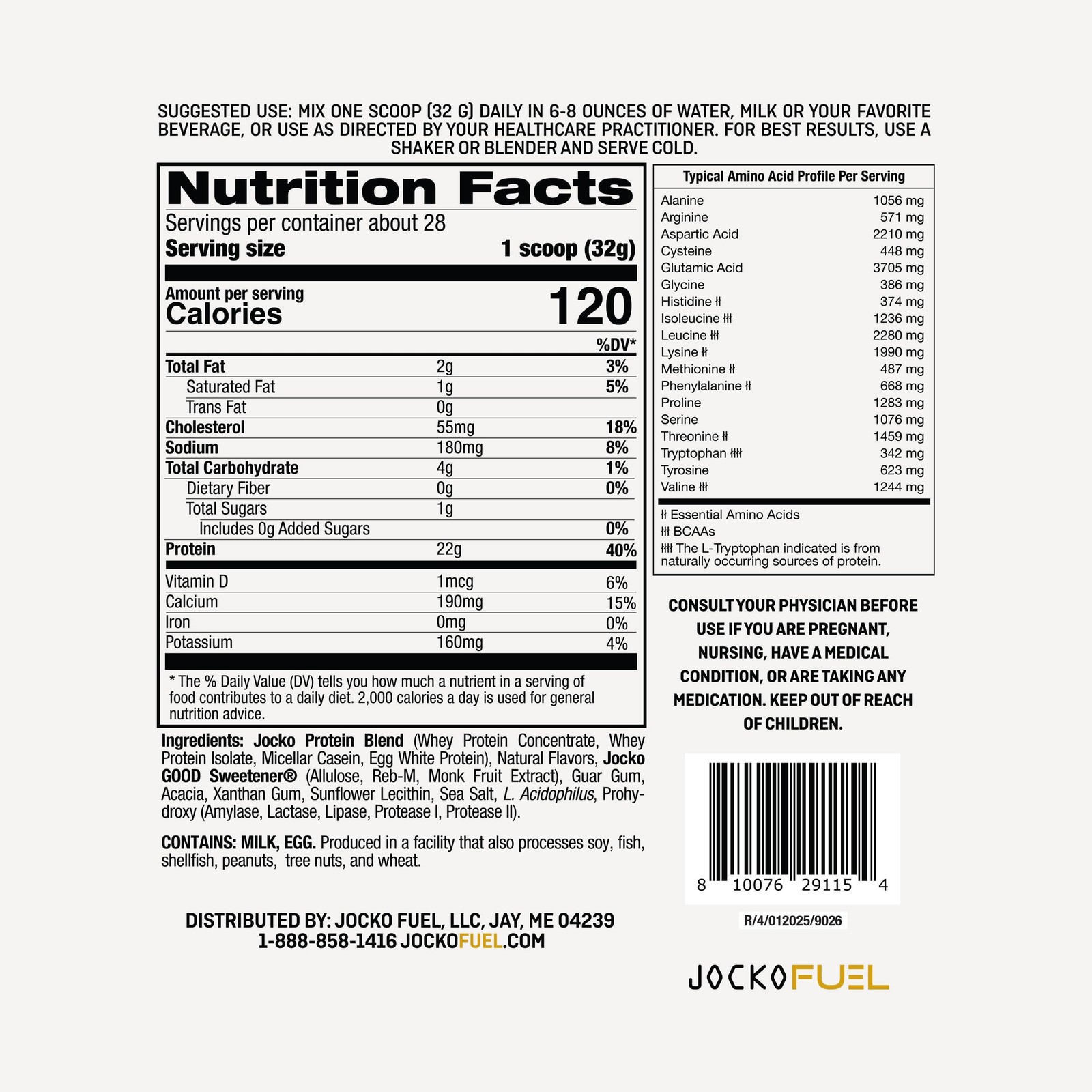 Jocko Fuel Whey Protein Powder, Vanilla Milkshake, 22g Protein, Digestive Enz…