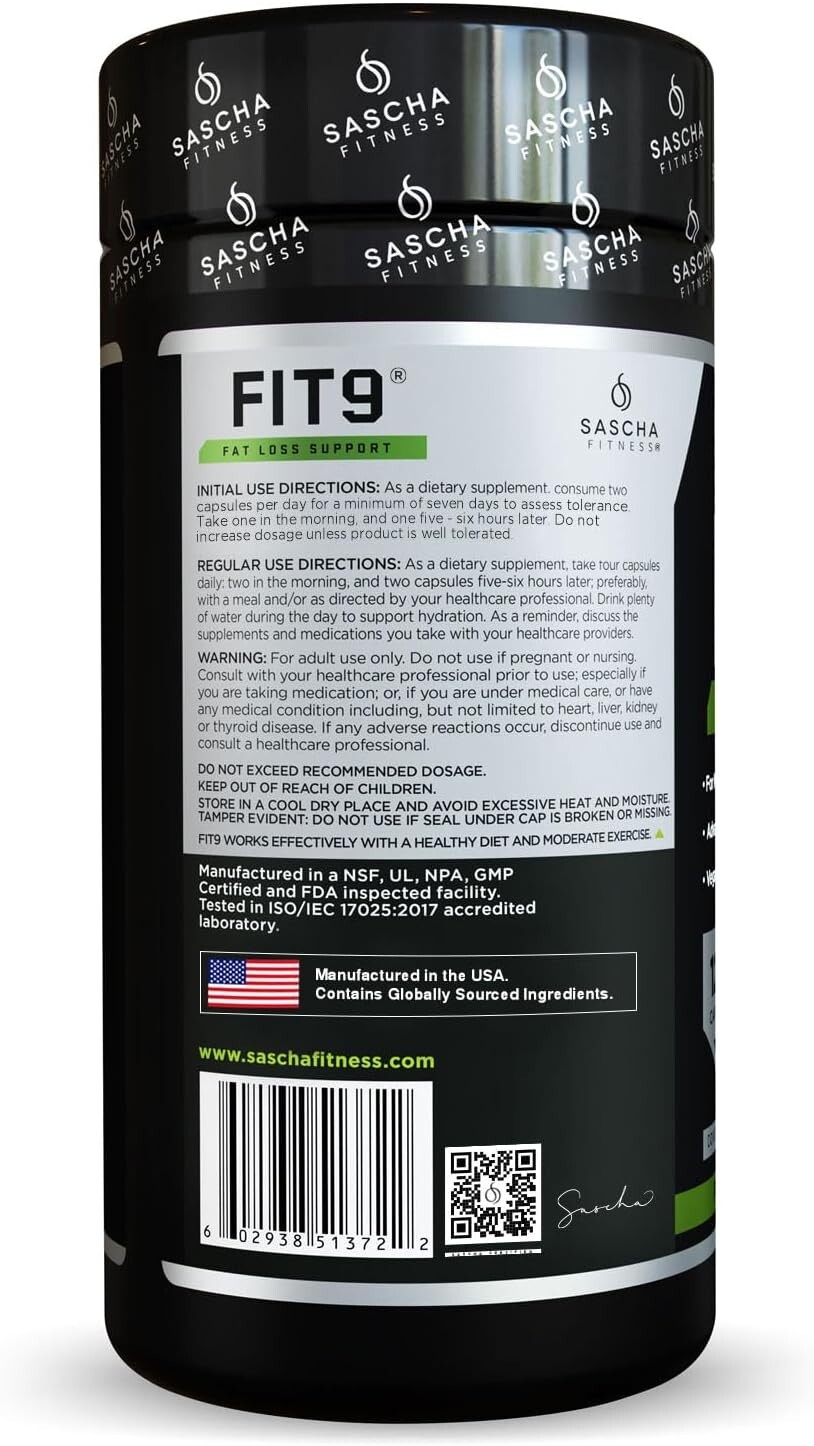 Sascha FIT 9 Fitness Fat Loss pills | Weight Loss Supplements-Vegan-120 Caps